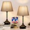 2pcs USB Table Lamps for Nightstand with Grey Lamp Shade Bedroom Nightstand